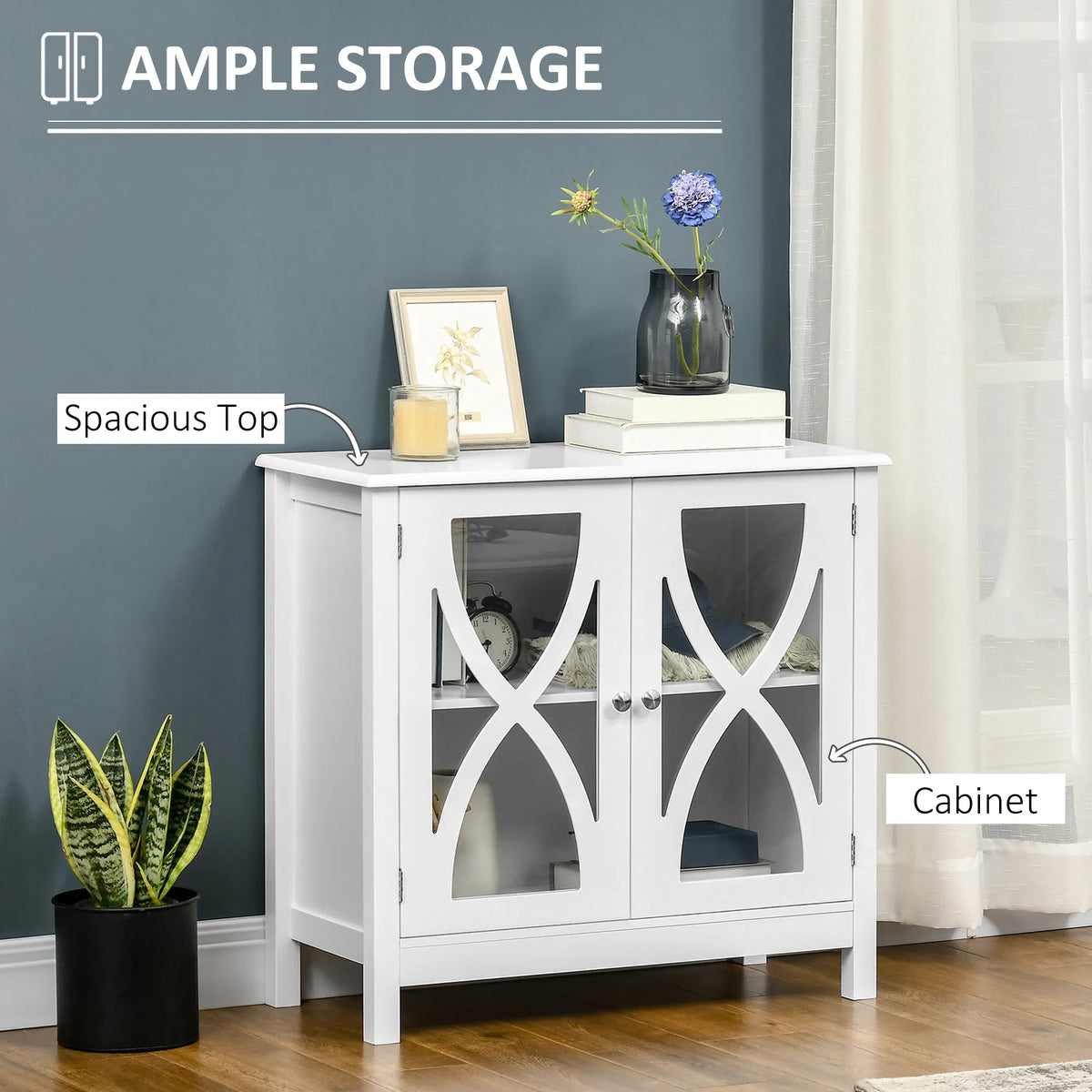 Kitchen Sideboard Glass Door Buffet Cabinet Bathroom Storage Cabinet with - Image 3