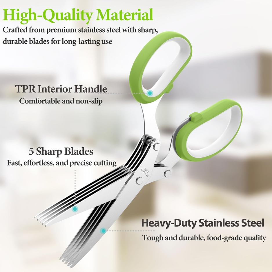 2026 Upgraded Stainless Steel Herb Scissors Multi Blade Herb Shears & Cutter - Image 3