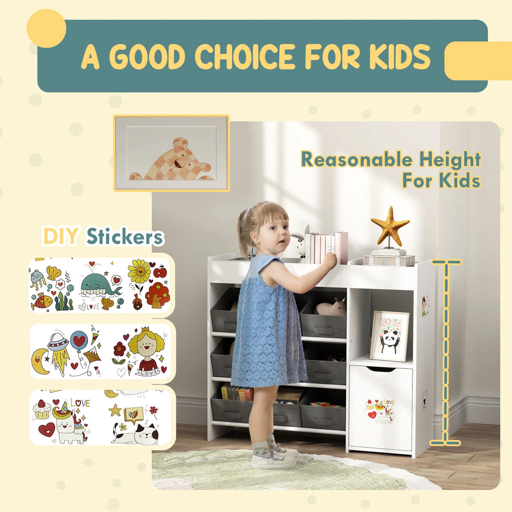 Toy Storage Organizer with 9 Non Woven Fabric Boxes Storage Cabinet & Shelves - Image 4