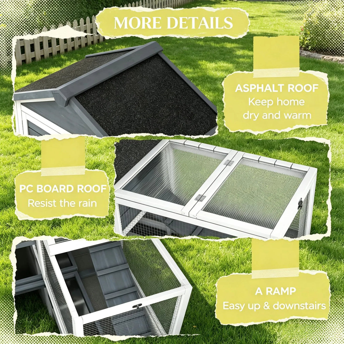Gray 65" Spacious Wooden Rabbit Hutch Pet Playpen With Openable Roof For Easy - Image 5