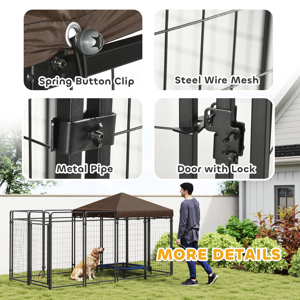 Dog Kennel Outdoor with Waterproof Canopy Dog Run with Galvanized Chain Link - Image 3