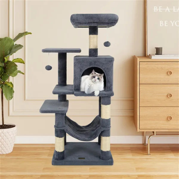 44" Multi Level Cat Tree With Spacious Top Perch 2 Door Condo & Hammock For - Image 5