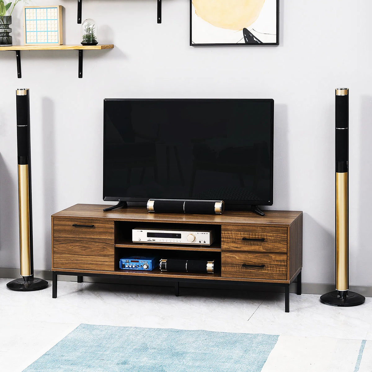TV Stand for TV up to 50 Inches TV Cabinet with Door Open Storage and - Image 4