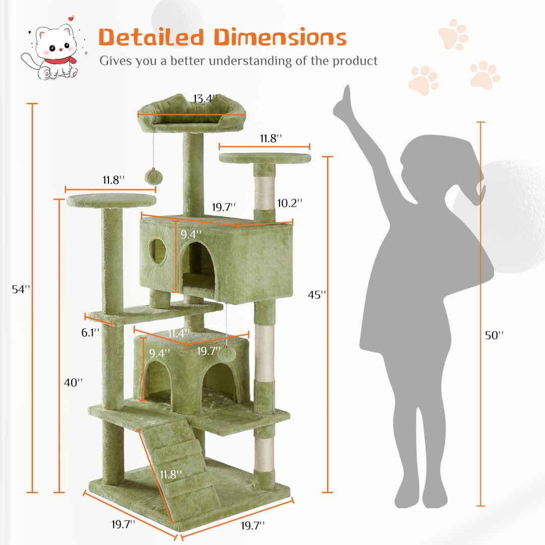 54 In Cat Tree Tower Multi level With Sisal Grab Post Indoor Apartment With - Image 2