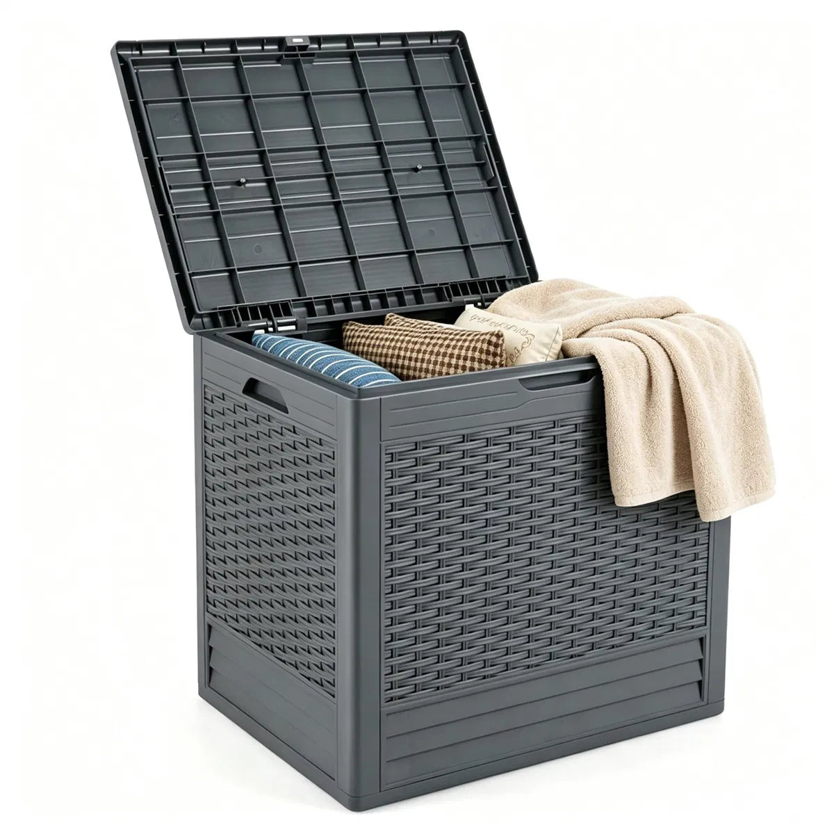 25 Gallon Outdoor Deck Box Weatherproof PP Storage Chest with Rattan Texture - Image 3