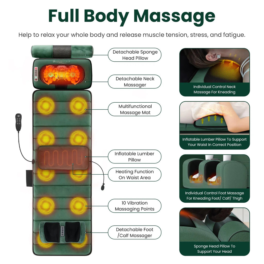 Full Body Massage Pad with Separable Shiatsu Neck & Foot Massagers Adjustable - Image 5