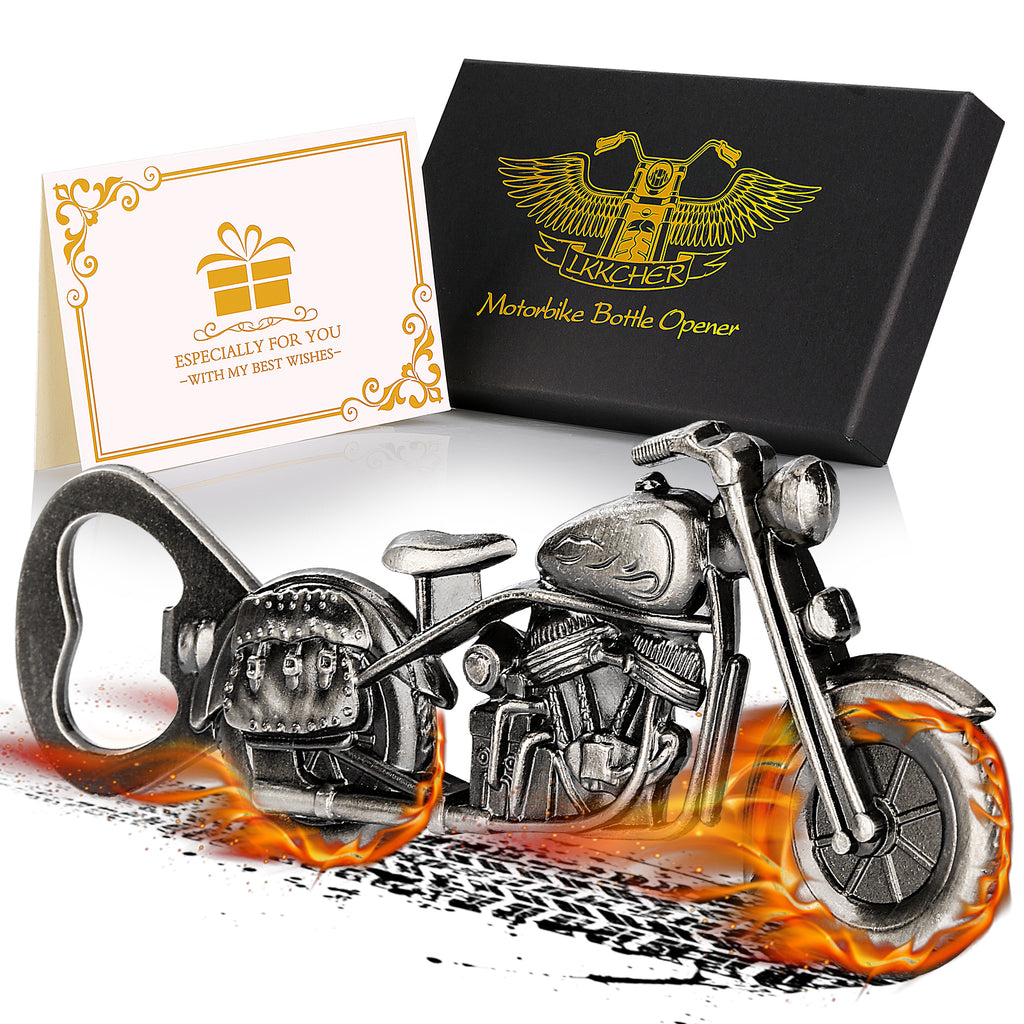 Old Style Motorcycle Beer Bottle Opener Black Gift Box With Greeting Card - Image 5