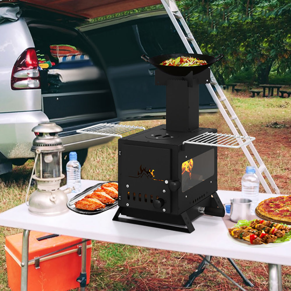 Portable Wood Burning Stove Mini Heater Burner With Pot Rack Oven Pan - Image 10