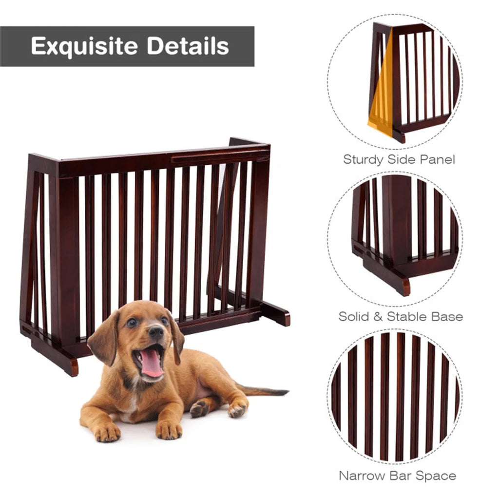 Wooden Pet Gate 3 Panels Freestanding Length Adjustable - Image 2