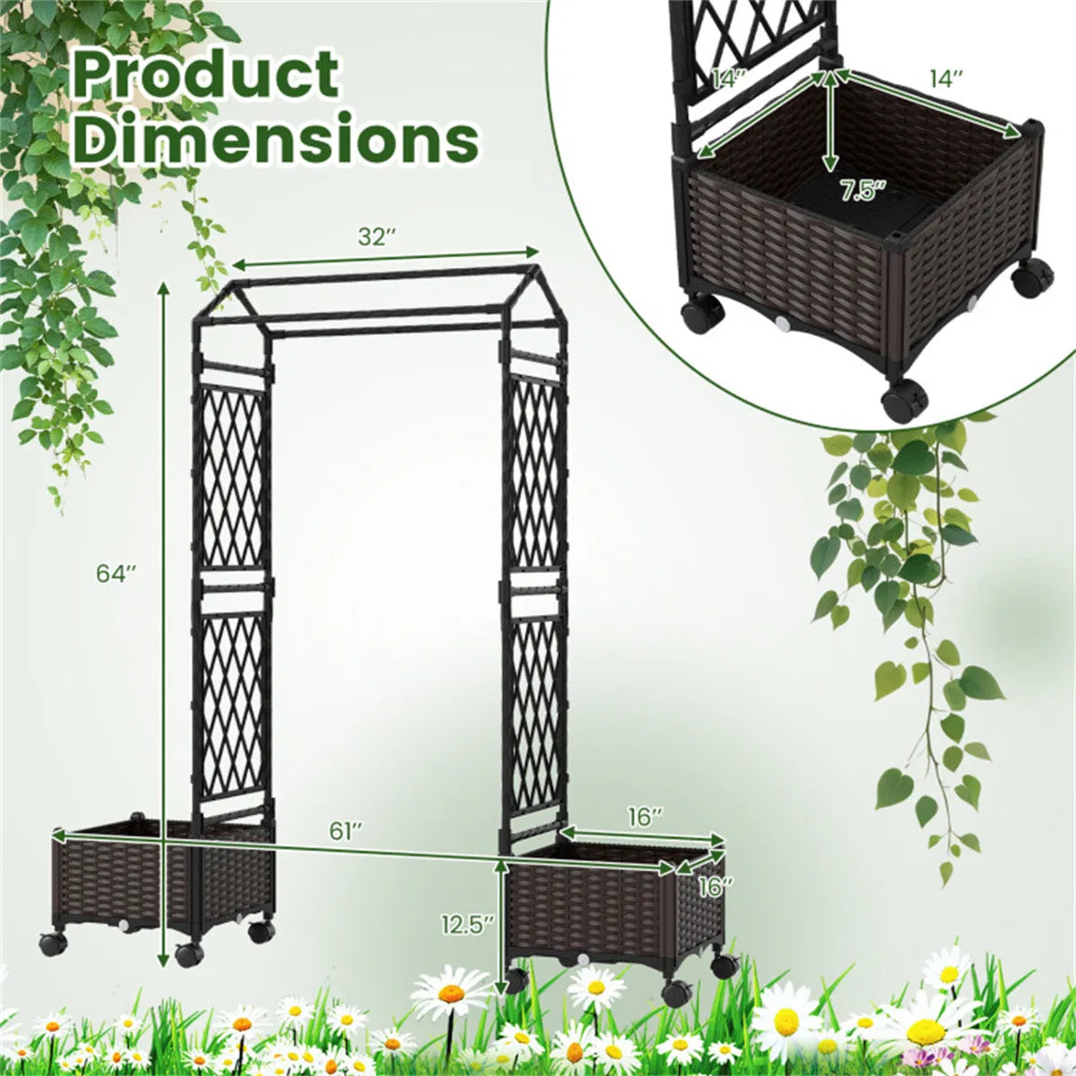 5.5 FT Raised Garden Bed with Trellis Self Watering Planter Boxes with Lockable - Image 5