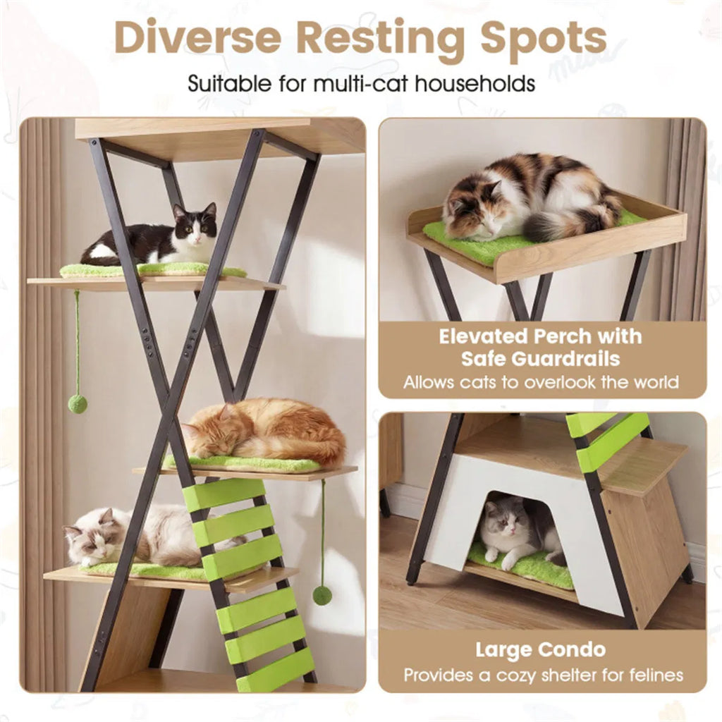 73" Multi Level Cat Tree with Condo & Perch Multi Cat Climbing Tower with - Image 4