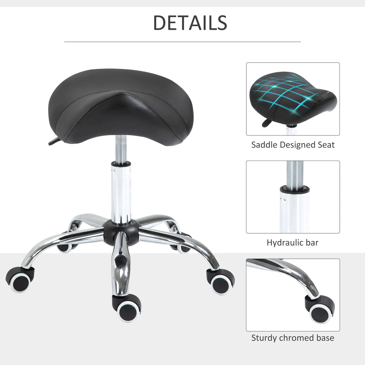 Adjustable Elegance: Hydraulic Salon Stool Rolling Swivel Saddle Chair PU