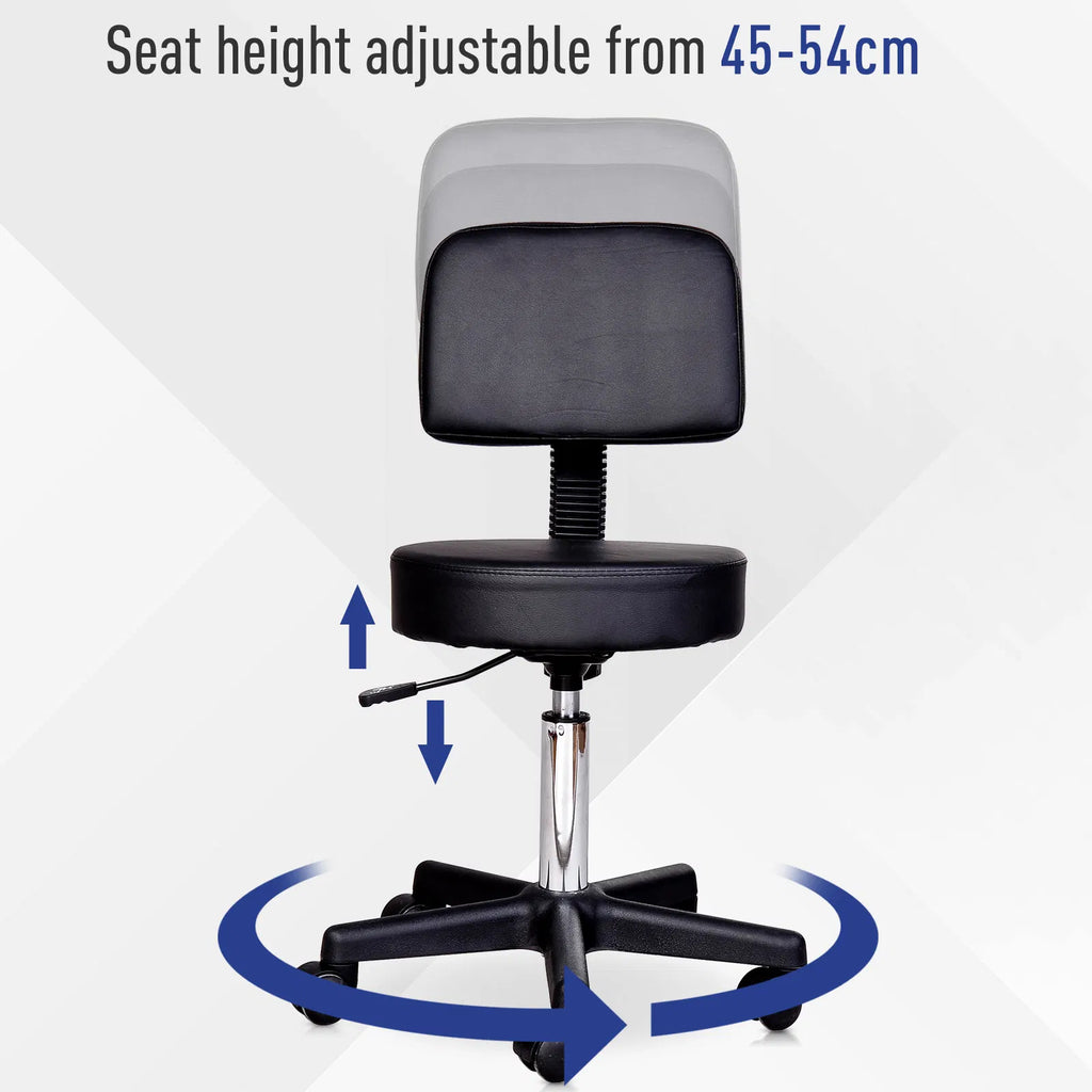 Rolling Stool Comfort: PU Leather Adjustable Swivel Drafting Stool with Back - Image 5