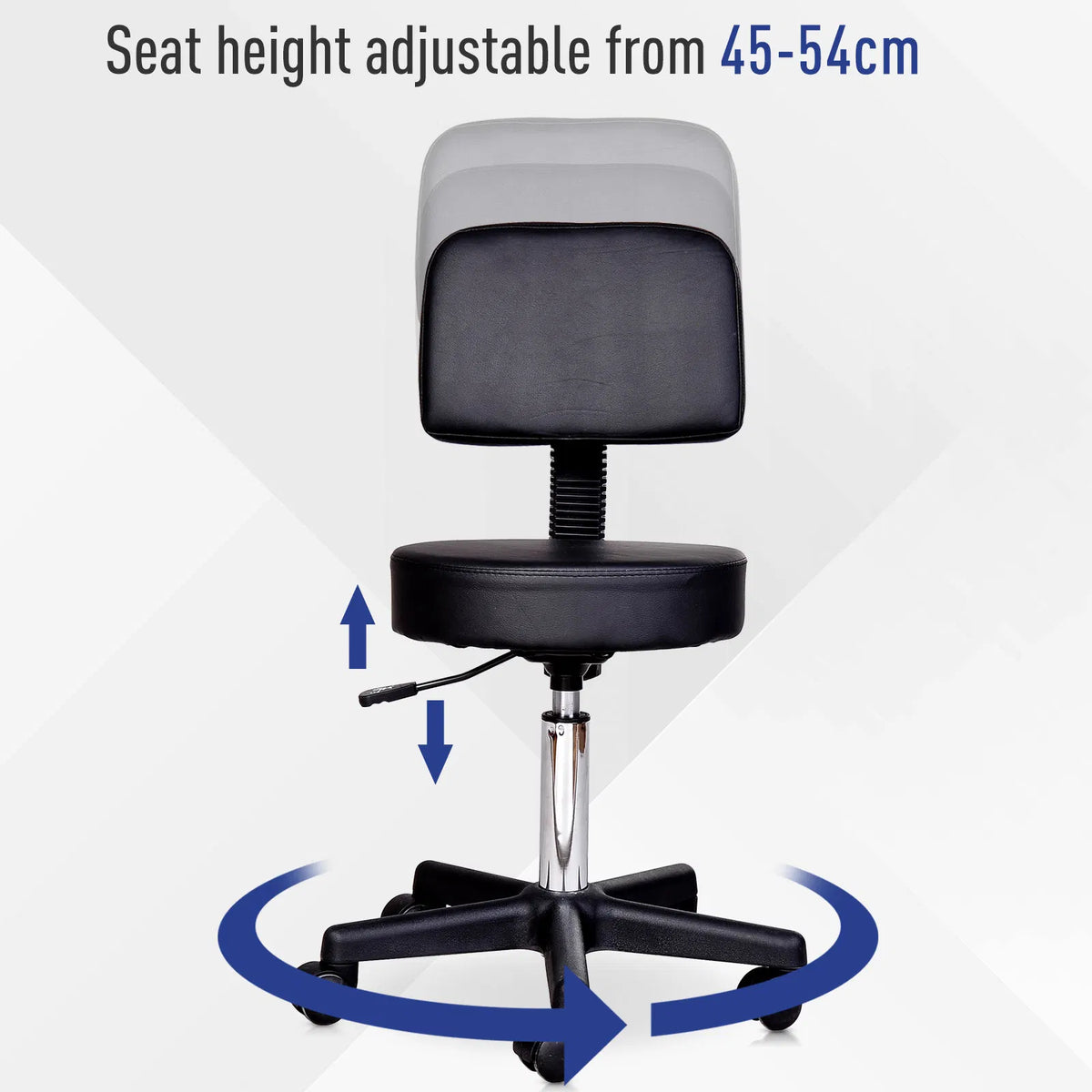 Rolling Stool Comfort: PU Leather Adjustable Swivel Drafting Stool with Back - Image 5