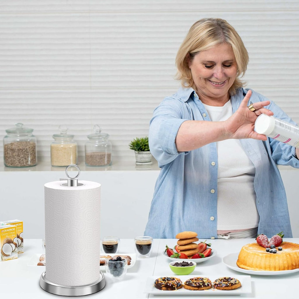 Silver Stainless Steel Paper Towel Holder Countertop With Weighted Non Slip - Image 3