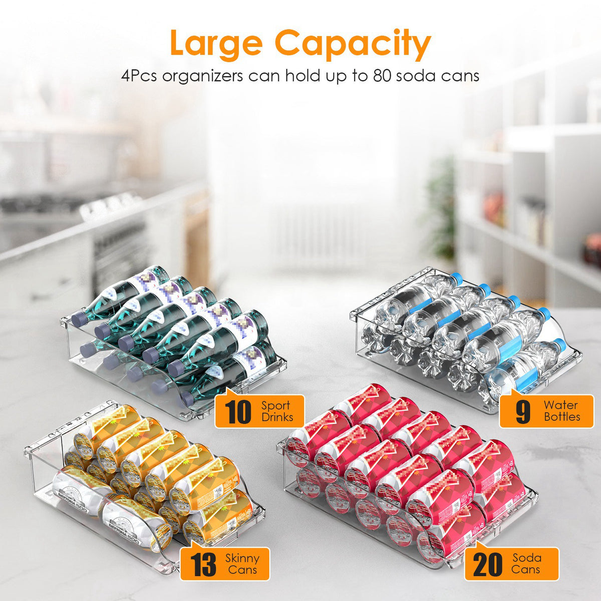 4-pack adjustable refrigerator can organizers