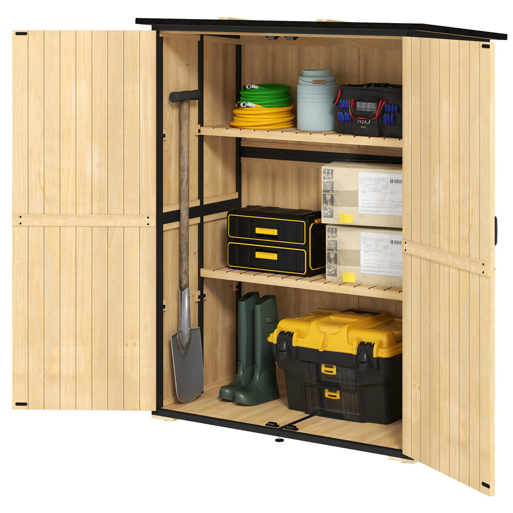 Wood Storage Shed Outdoor Garden Shed With Asphalt Roof 2 Shelves Lockable - Image 4