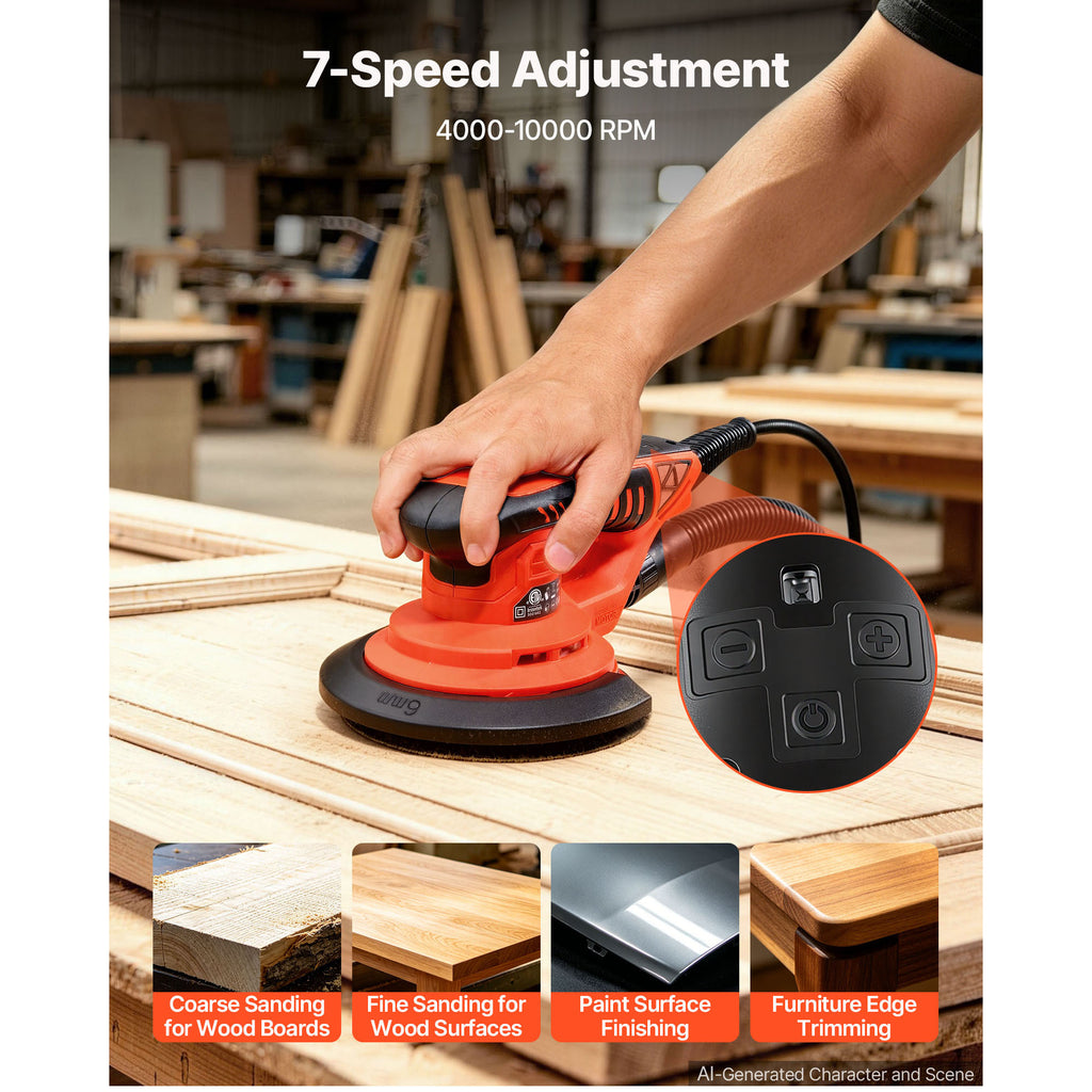 6 Inch Random Orbital Sander 400W Brushless Orbital Sander 4000 10000RPM 7 - Image 5