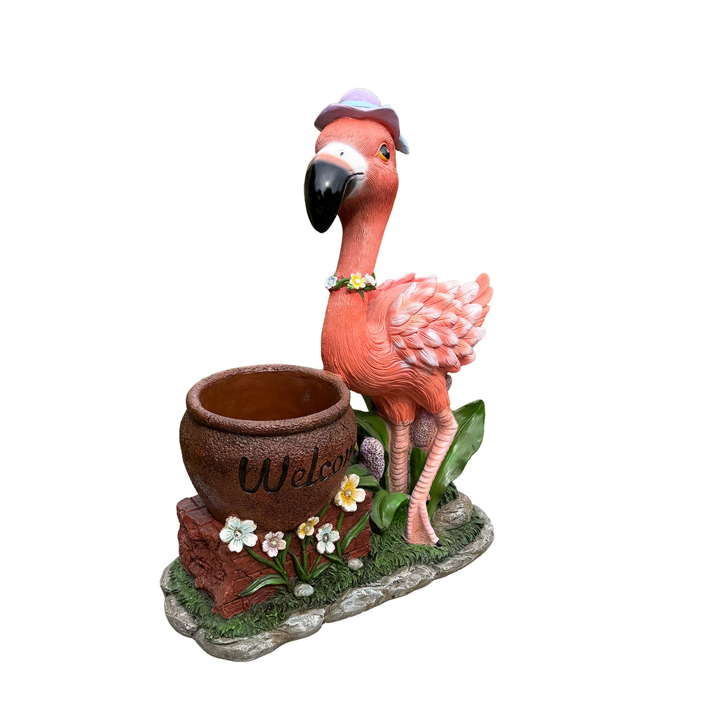 Outdoor Garden Sculpture Flamingo Flower Pot Planter Unique Yard Statue - Image 2