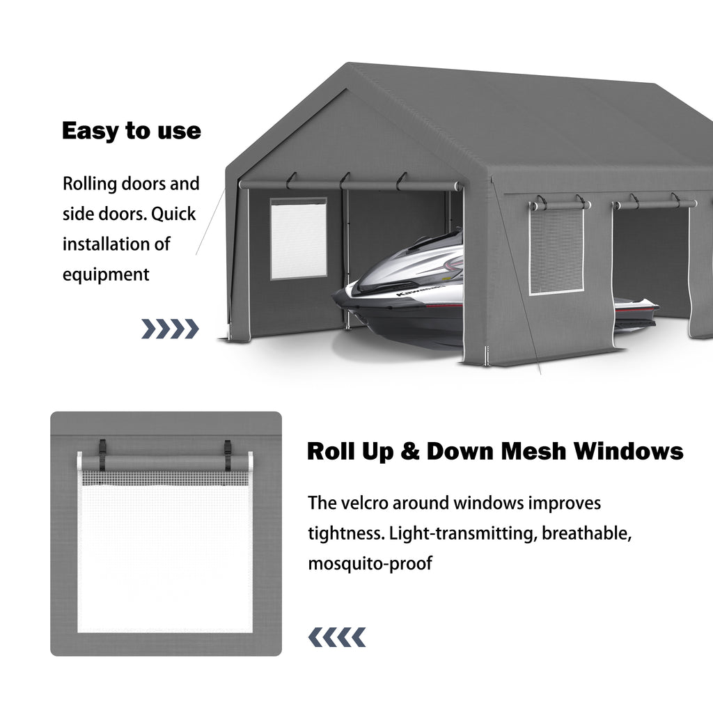 13'x20' Canopy with 2 Roll Up Doors Waterproof Party Tent Carport & Storage - Image 4