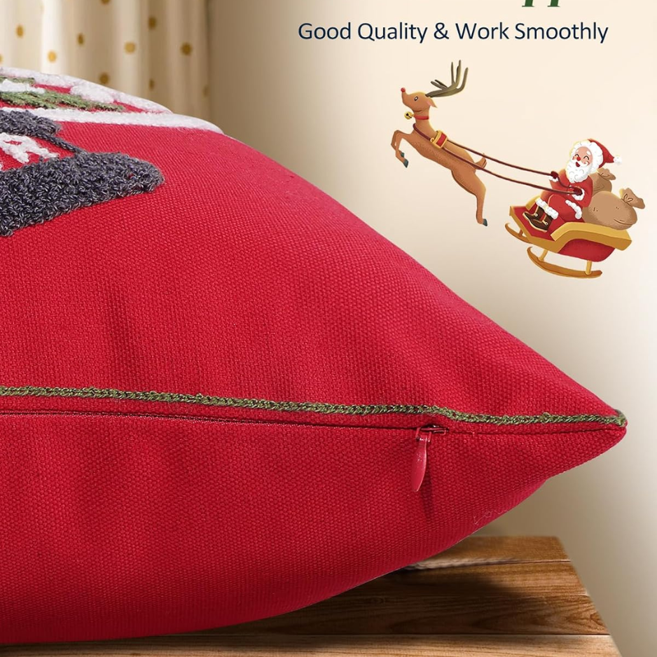 Christmas Embroidered Pillow Cover 18x18 Inch Red Globe