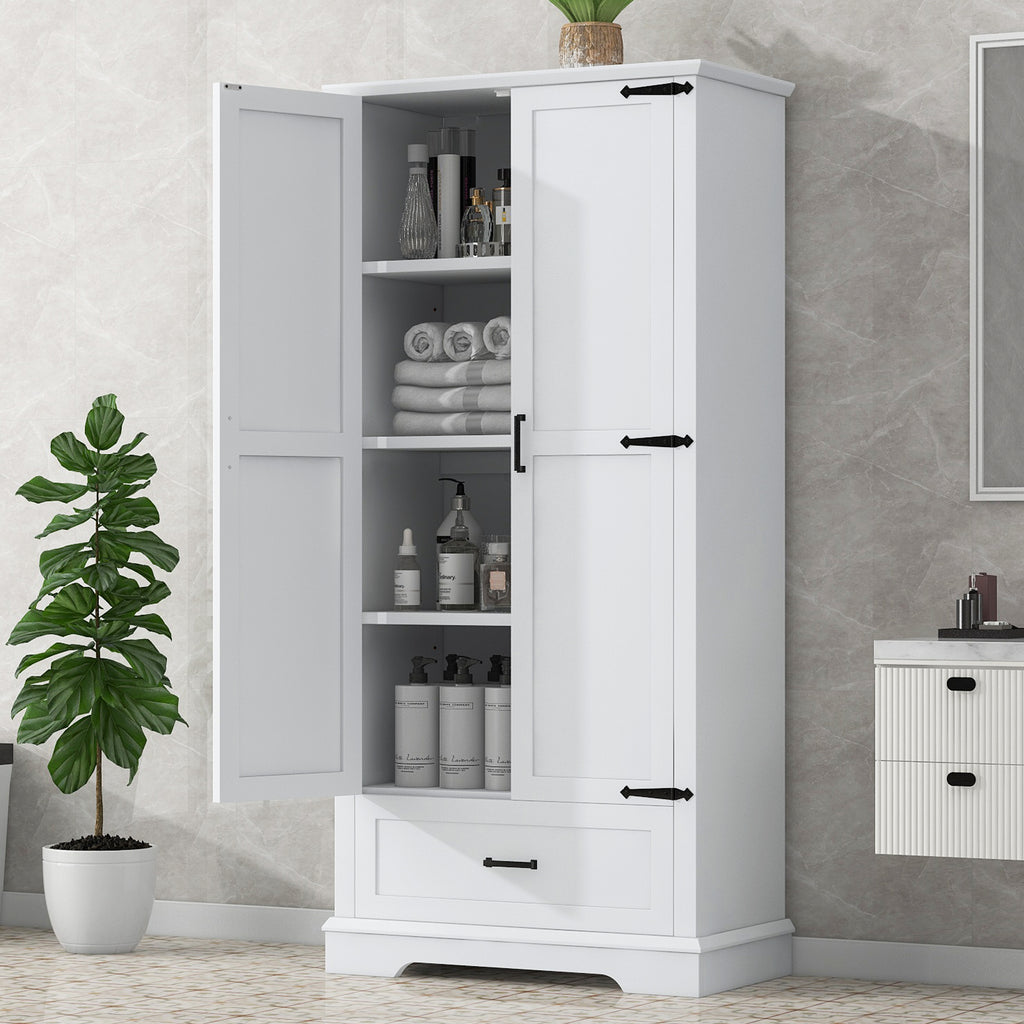 Tall White Bathroom Linen Storage Cabinet