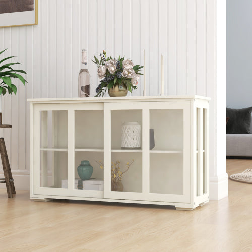 White Kitchen Storage Cabinet with Glass Door