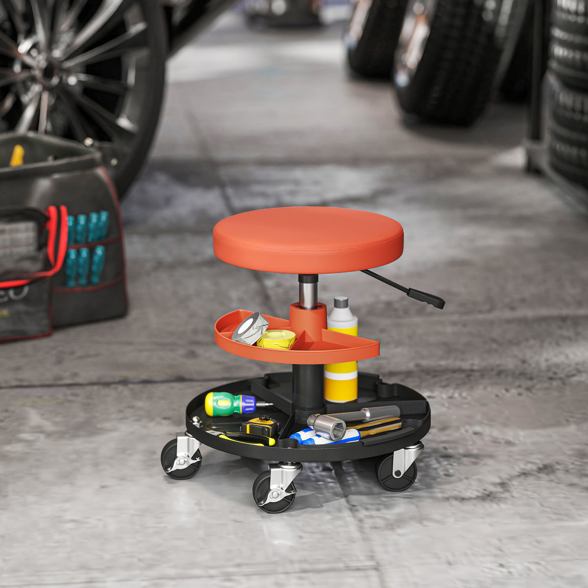 Rolling Mechanic Stool 135kg Capacity Workshop Stool 360° Swivel Roller - Image 3