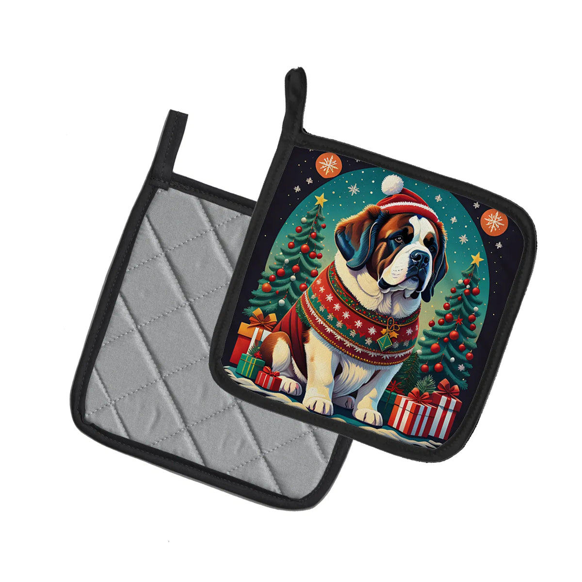 Saint Bernard Christmas Pair of Pot Holders Kitchen Heat Resistant Pot Holders - Image 5