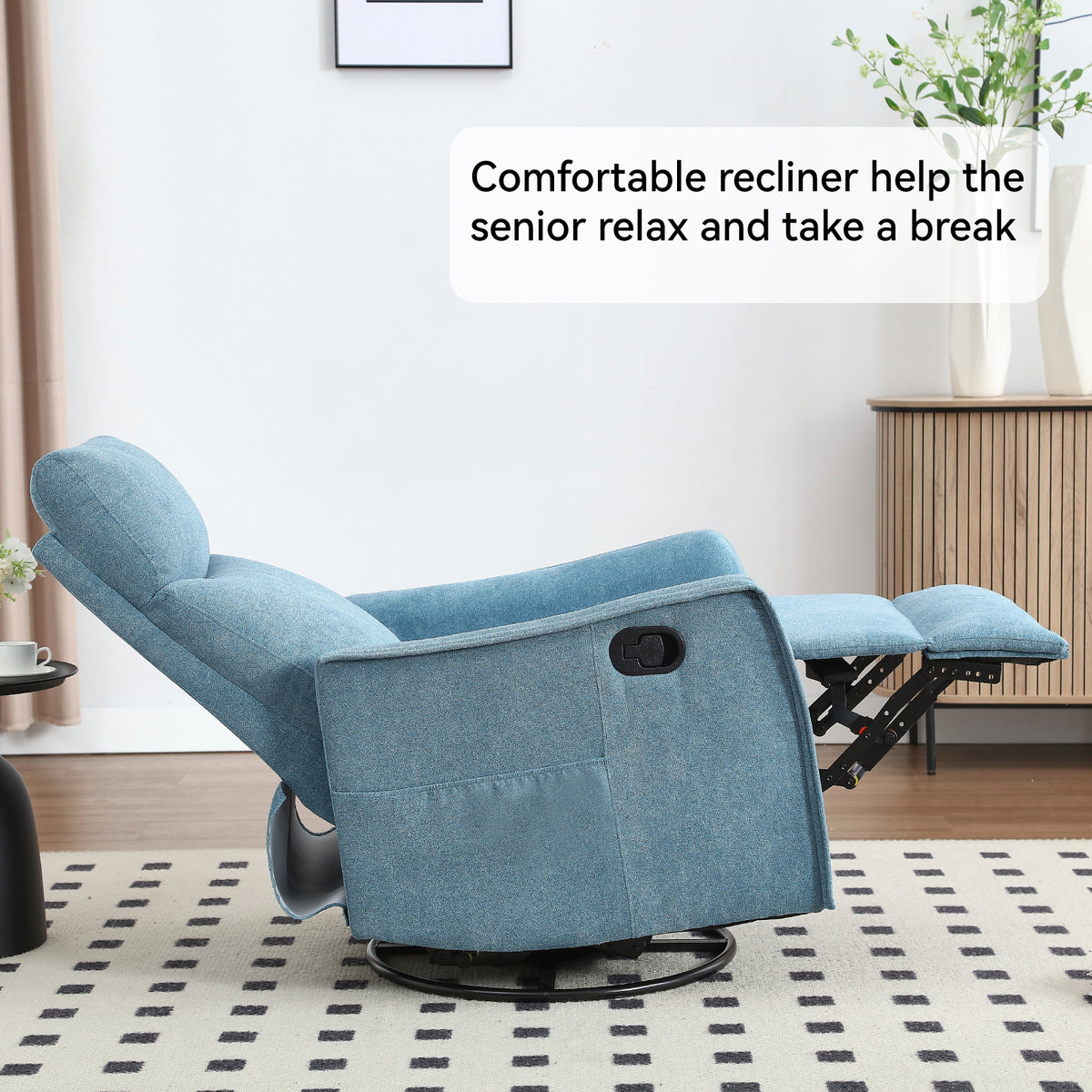 Heat Massage Manual Recliner Chair with Rocker and Swivel in Fabric for Living