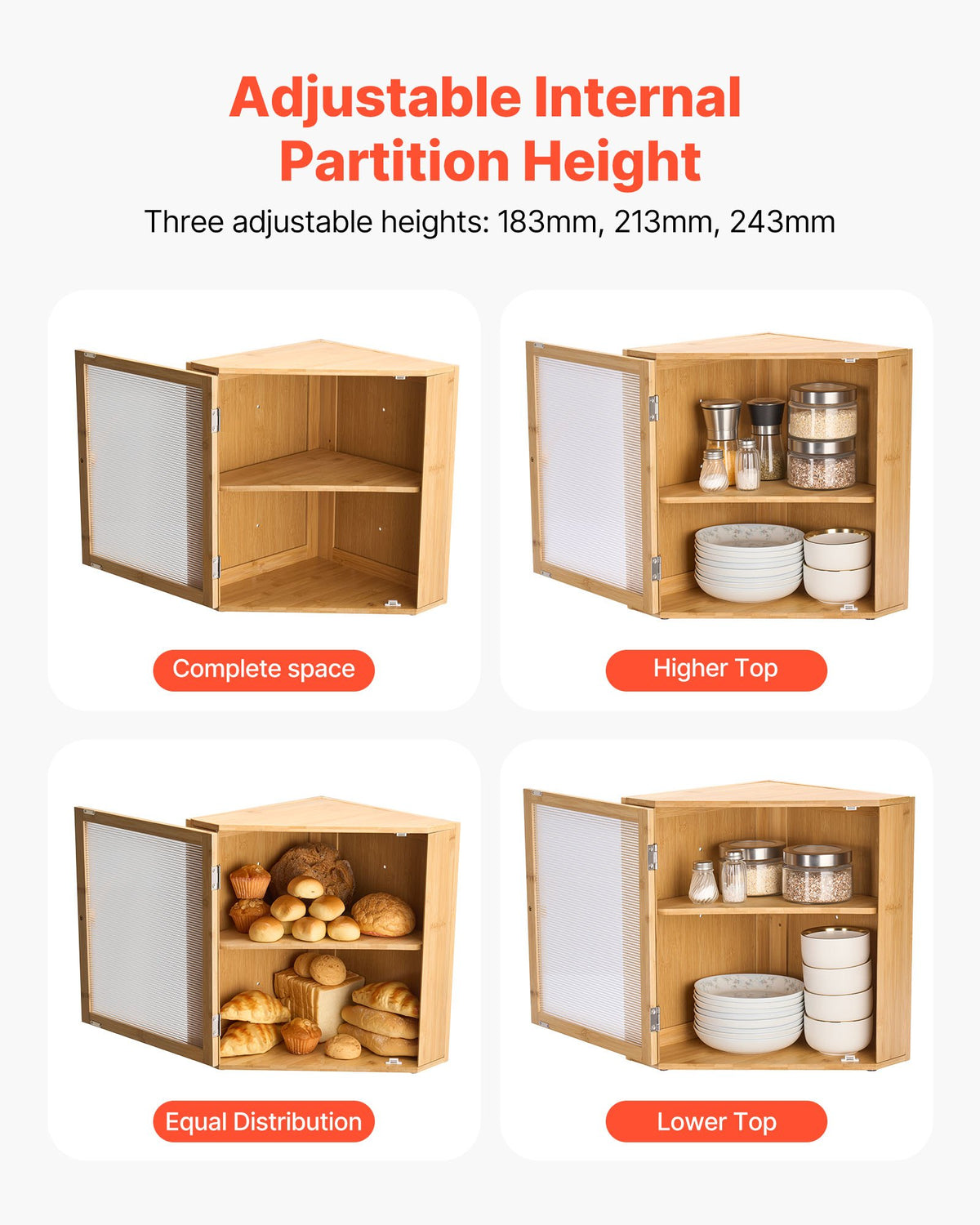 Corner Bread Box For Kitchen Counter Double Layer Bamboo Storage Container - Image 3