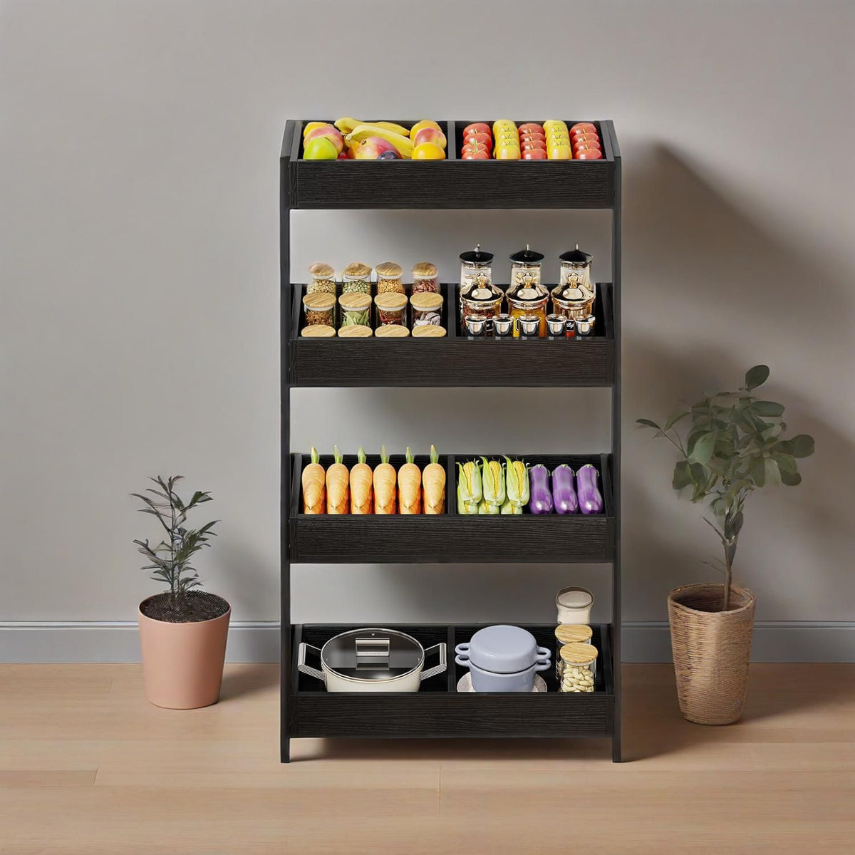 Wood Fruit And Vegetable Basket Stand Rack For Kitchen Office Store - Image 2