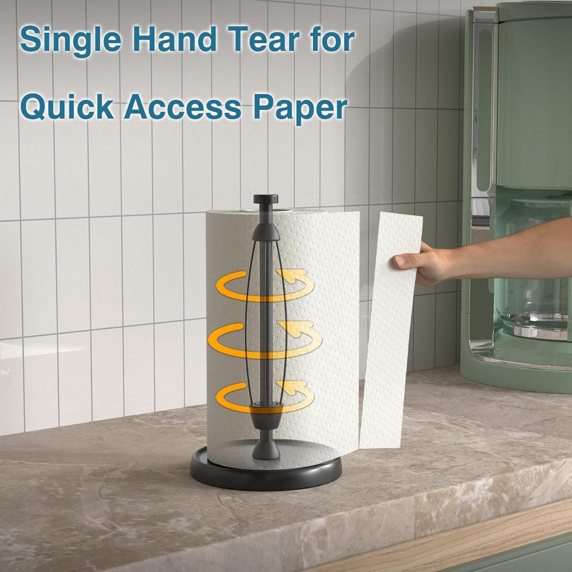 Black Stainless Steel Paper Towel Holder With Weighted Base One Handed Tear - Image 3