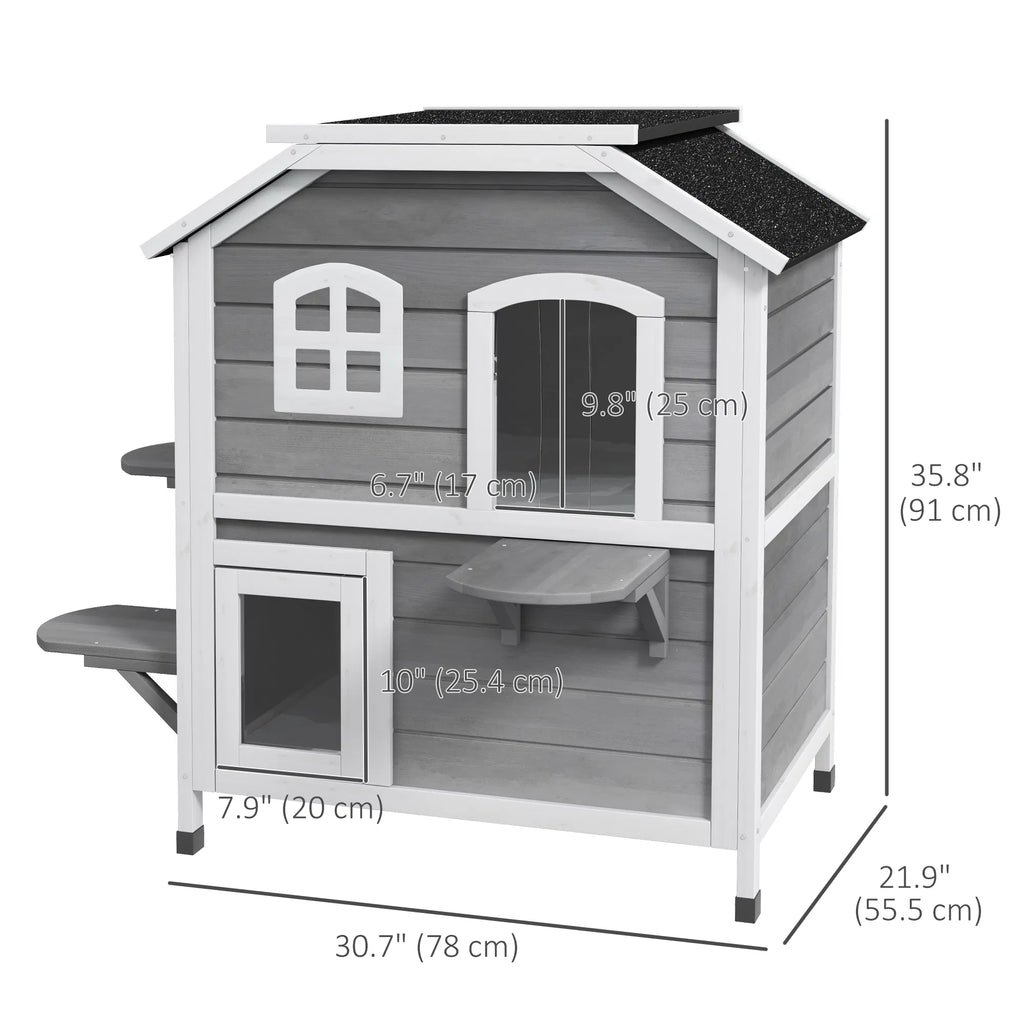2 Storey Outdoor Cat House Wooden Catio with Openable Roof Lounge Space Fun - Image 3