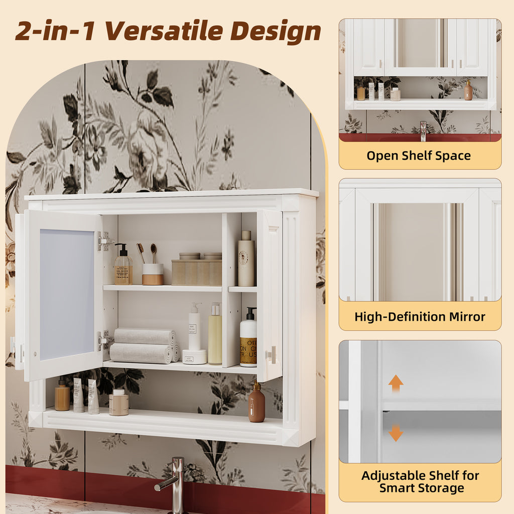 35-Inch Mirrored Bathroom Wall Storage Cabinet