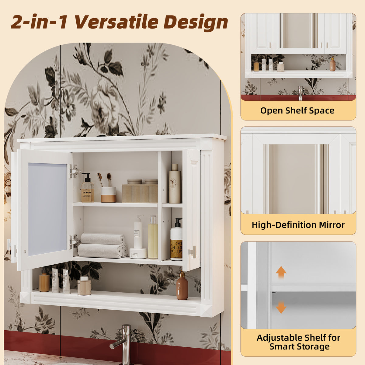 35-Inch Mirrored Bathroom Wall Storage Cabinet