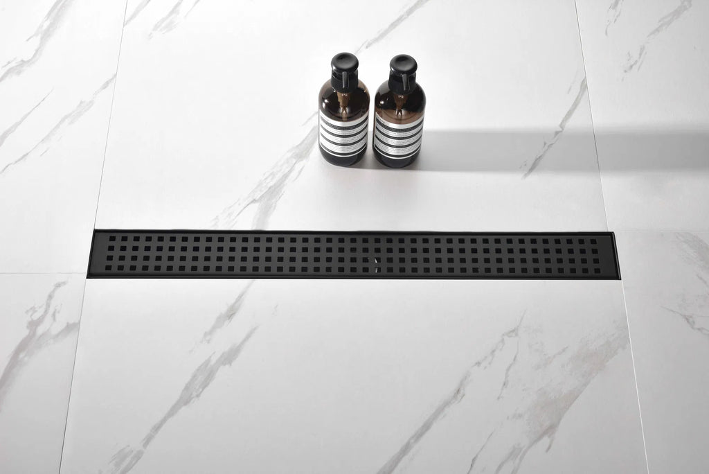 28 Inch Linear Shower Drain with Removable Square Patterned Grate 304 - Image 2