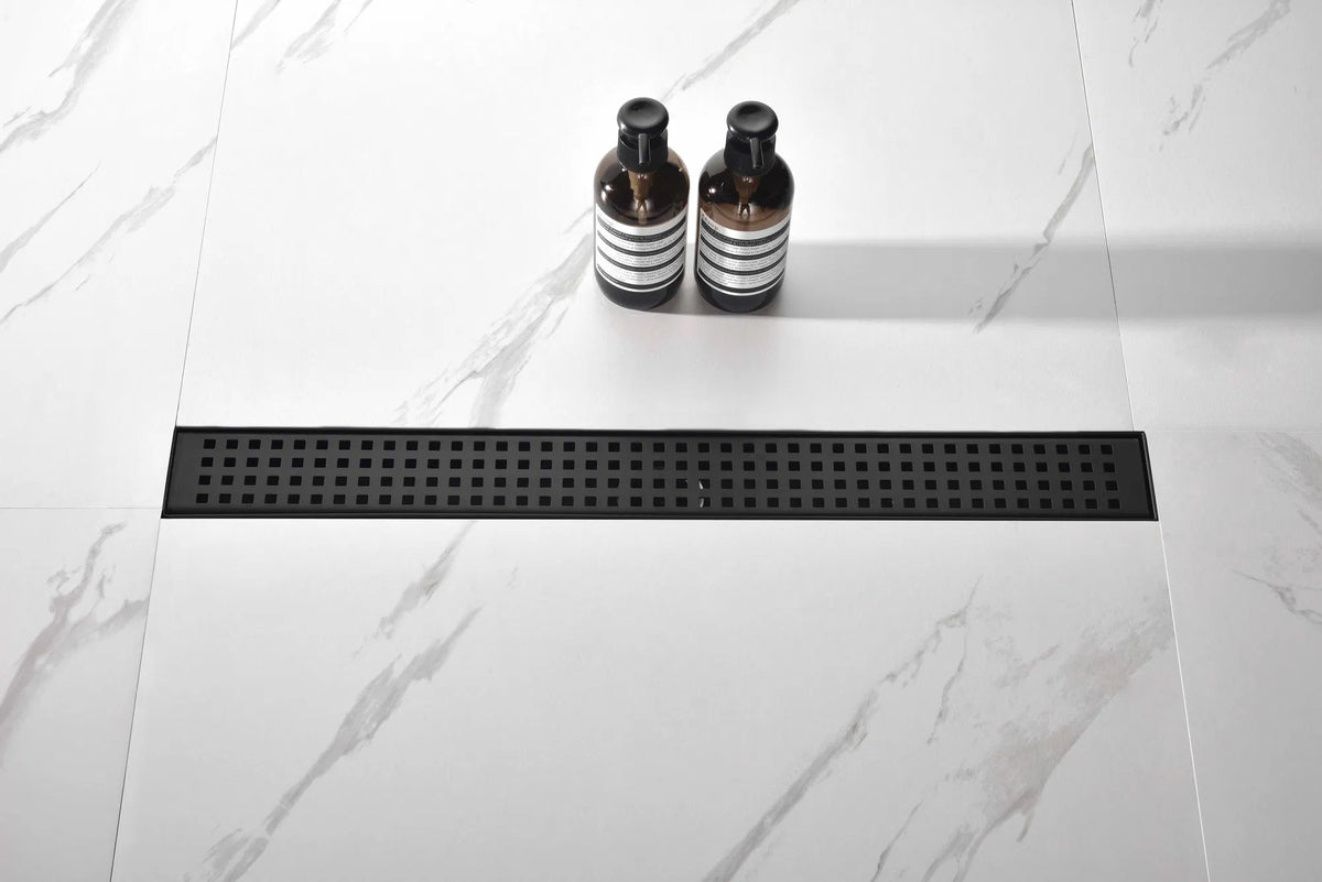 28 Inch Linear Shower Drain with Removable Square Patterned Grate 304 - Image 2