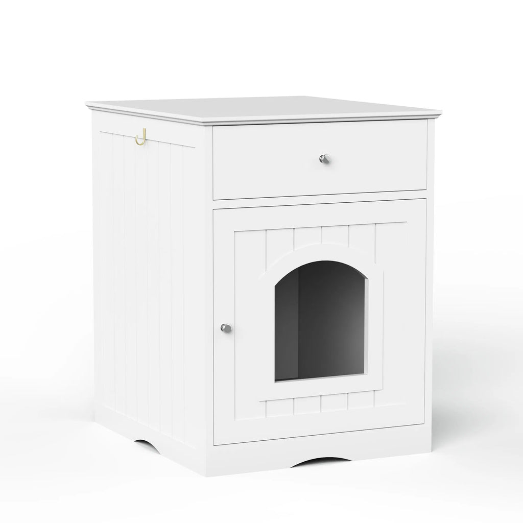 Wooden Pet House Cat Litter Box Enclosure with Drawer Side Table Indoor Pet