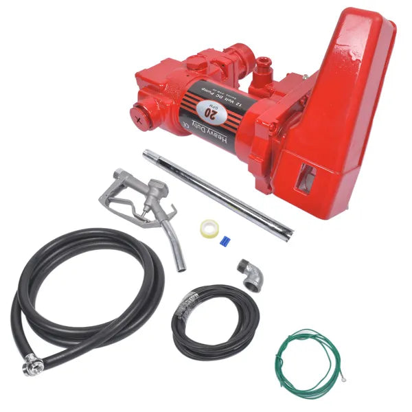 Red 12 Volt 20 GPM Fuel Transfer Pump w/ Nozzle Kit for Car Truck Tractor - Image 5