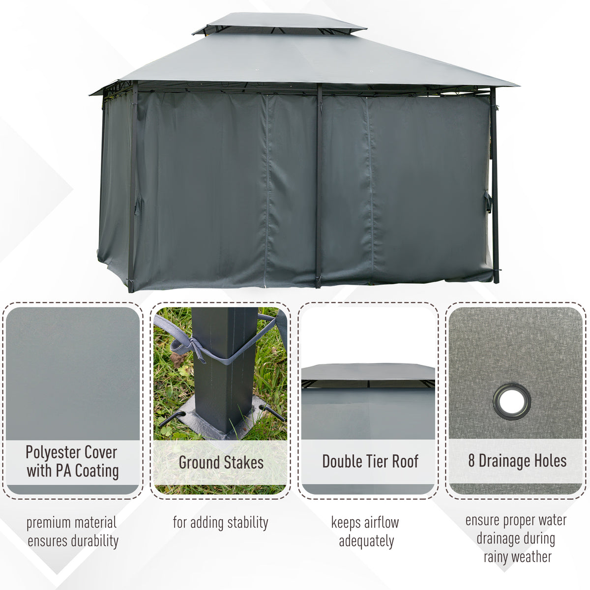 10x13 Outdoor Soft-Top Gazebo with Curtains and Two-Tier Roof