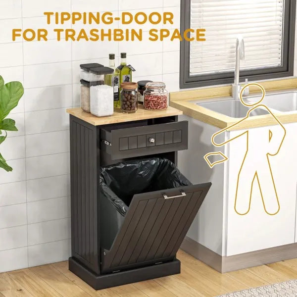 Kitchen Tilt Out Trash Bin Cabinet Free Standing Recycling Cabinet Trash Can - Image 4