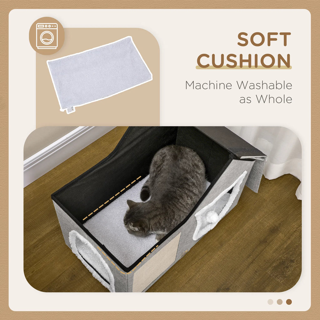 Large Cat Bed for Indoor Cat House Hideaway with Soft Cushion Scratching Pad