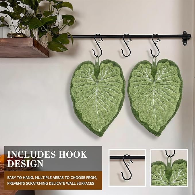 Leaf Hanging Hand Towels With Loop Boho Green Decorative For Bathroom - Image 3