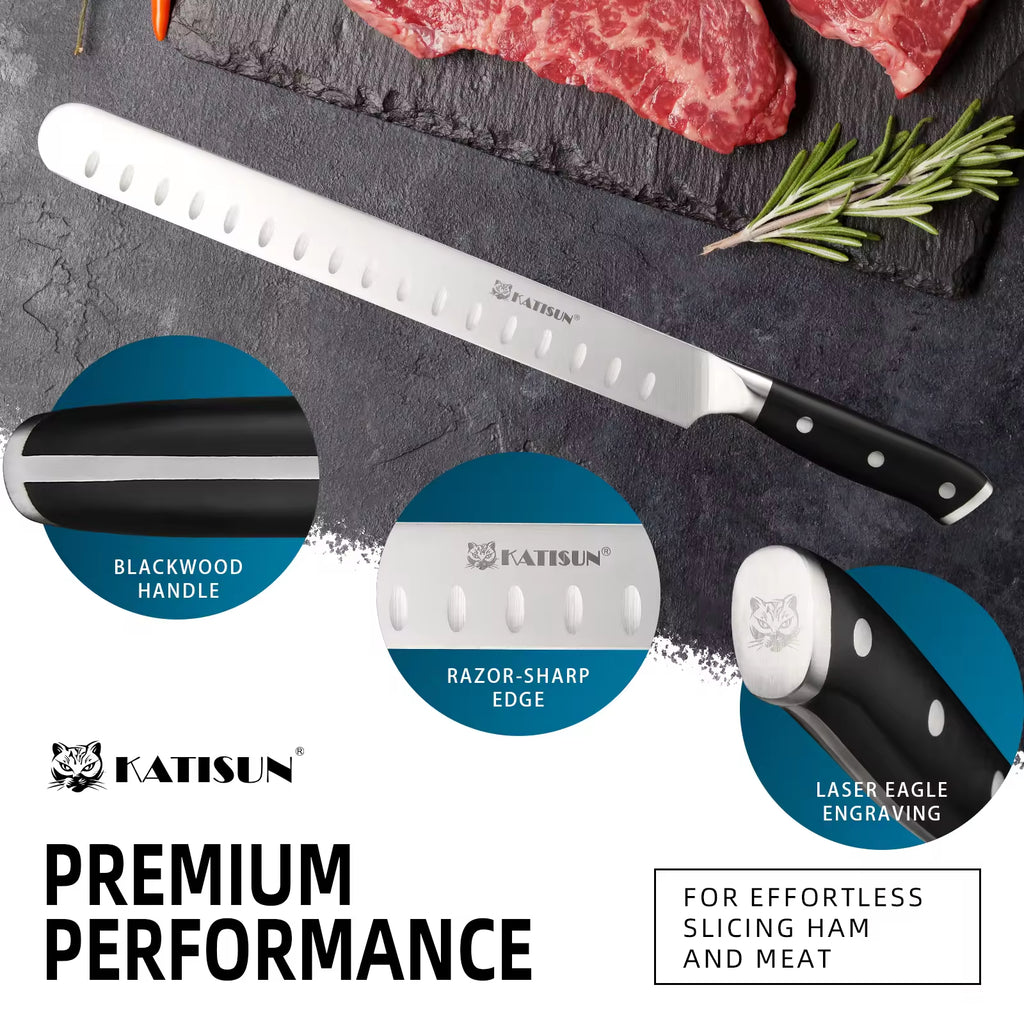10 inch Carbon Steel Chef Knife For Beef Turkey And Ham With Triple Rivet Handle - Image 5