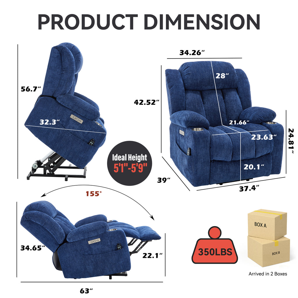 Up to 350 LBS Chenille Power Lift Recliner Chair Heavy Duty Motion Mechanism - Image 2