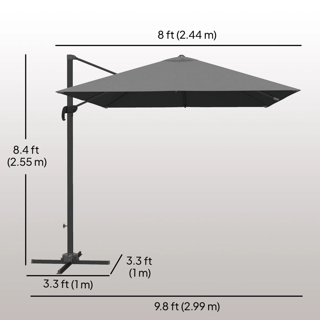 8 FT Aluminium Cantilever Patio Umbrella with 360° Rotation Cross Base Crank - Image 3