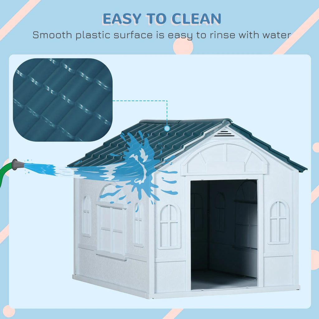 26" Plastic Dog House Outdoor with Air Vents for Small Medium Dogs Blue - Image 3