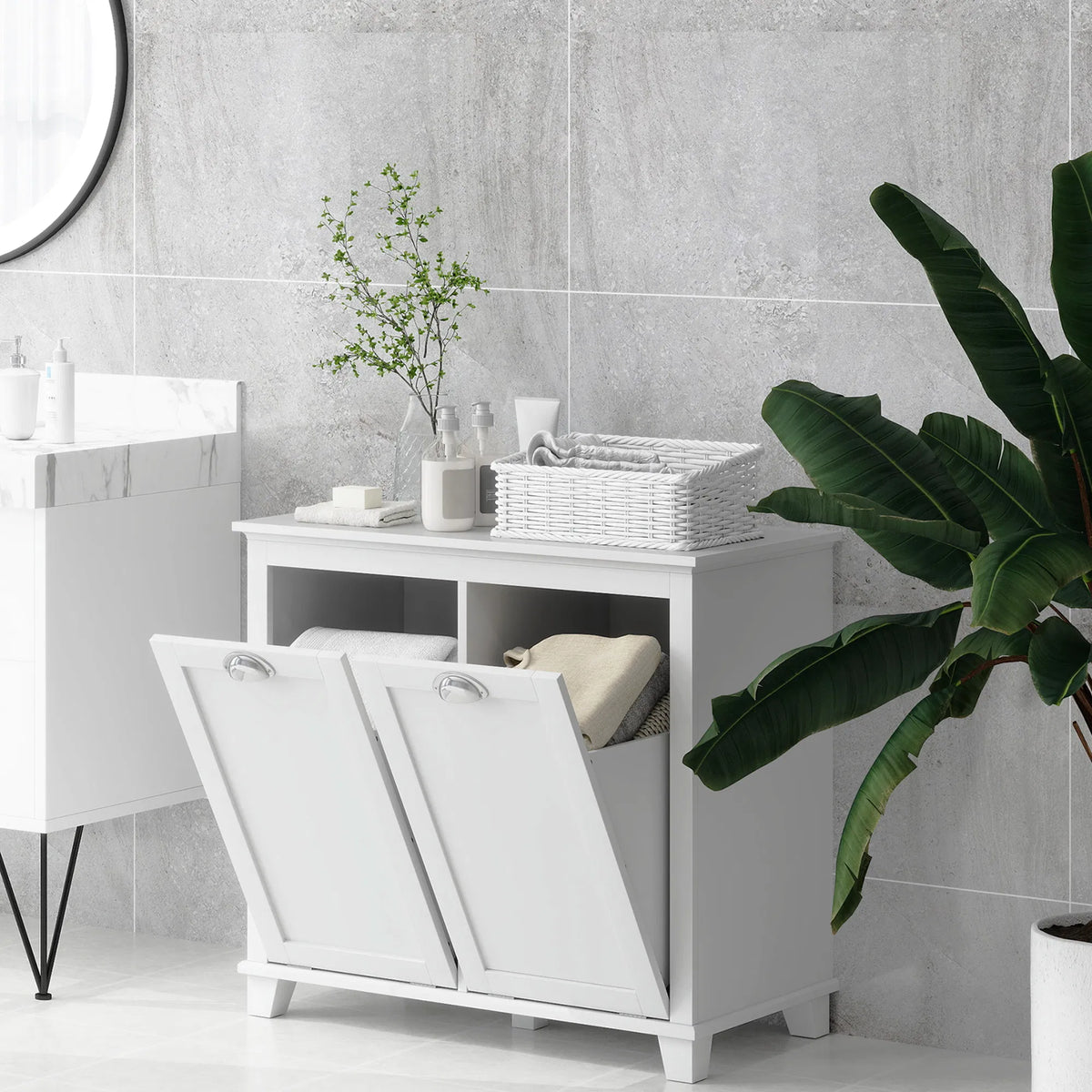 Tilt Out Laundry Storage Cabinet Bathroom Storage Organizer with