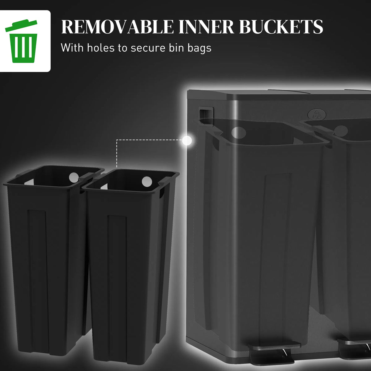 Dual Garbage Bin Soft Close Trash Can with Foot Pedal 2 x 28 Liter Garbage - Image 5